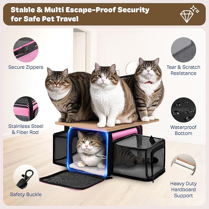 Top and 2 Sides Expandable Cat Carrier 18x11x11, TSA Airline Approved Dog - Image 5