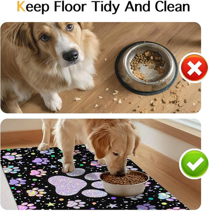 Pet Feeding Mat 24x16 inch Glitter Paw Print Pet Bowl Placemat Non Slip Floor - Image 8