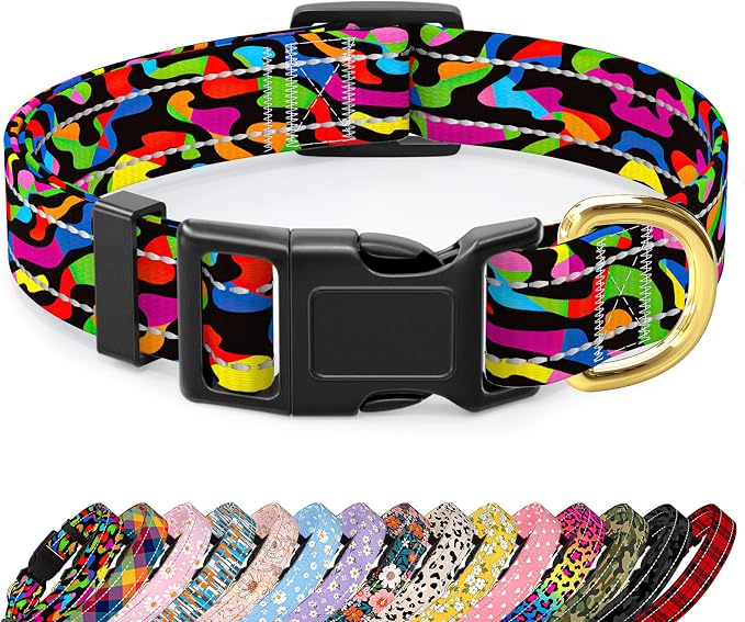 Reflective Dog Collar for Medium Dogs, Cute Boho Adjustable Heavy-Duty Nylon by TMOODEL
