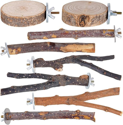 Libiline 8 Pieces Bird Perch Natural Wooden Parrot Perch Stand Fork Toys by Libiline