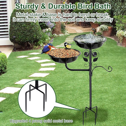 32.7 Inch Metal Bird Bath for Outside, Double Bowls Bird Baths for Outdoors - Image 2