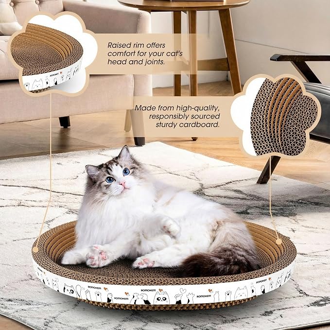 3 Pack Oval Cardboard Cat Scratcher & Lounger Bed, High-Density Cat Scratching - Image 2