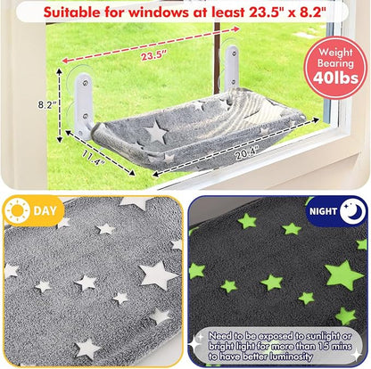 Cat Window Perch, Glow in The Dark Cordless Foldable Pet Hammock Bed - Image 4