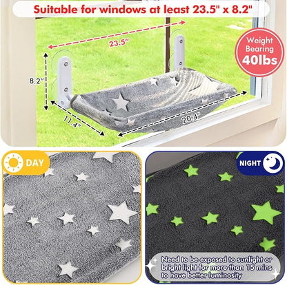 2PC Cat Window Perch, Glow in The Dark Cordless Foldable Pet Hammock Bed - Image 4