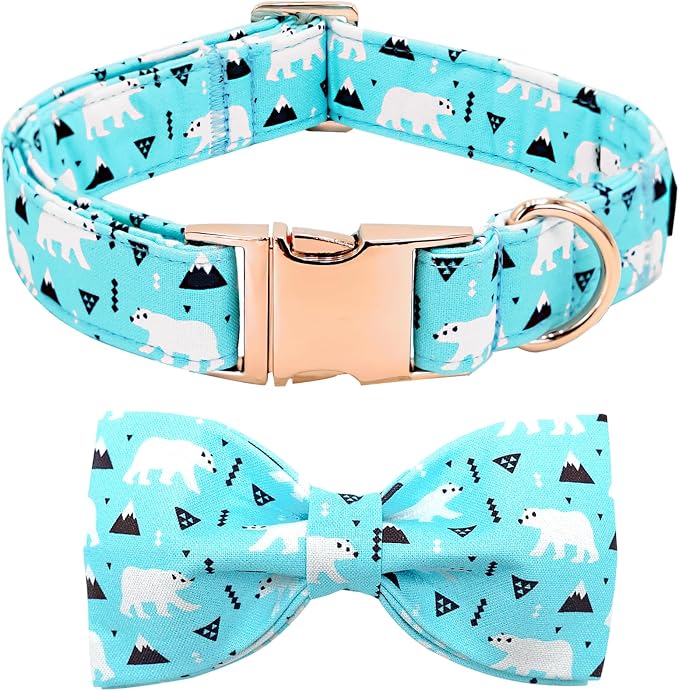 Dog Collar-Bow Dog Collar Blue Bear Pattern Pet Collar Dog Cute Bow Tie Soft by BoboRainbow