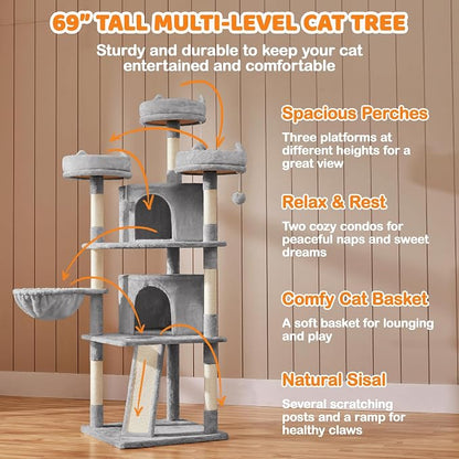 Yaheetech 68.5in Cat Tree for Large Cats, Large Condo, Stable Pet Play House - Image 3