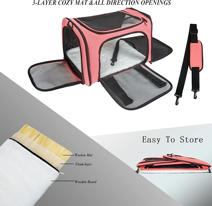 Soft Sided Carrier for Small Medium Cats Dogs, TSA Airline Approved Collapsible - Image 2