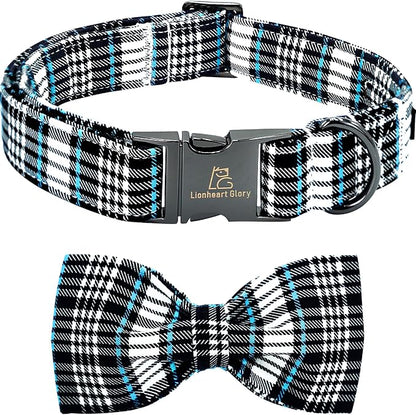 Lionheart glory Dog Bow Collar Blue and Black Plaid Dog Collar by LionheartGlory