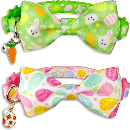 2 Pack Easter Cat Collar with Bowtie Adjustable Cute Kitten Collars by Miiemiu