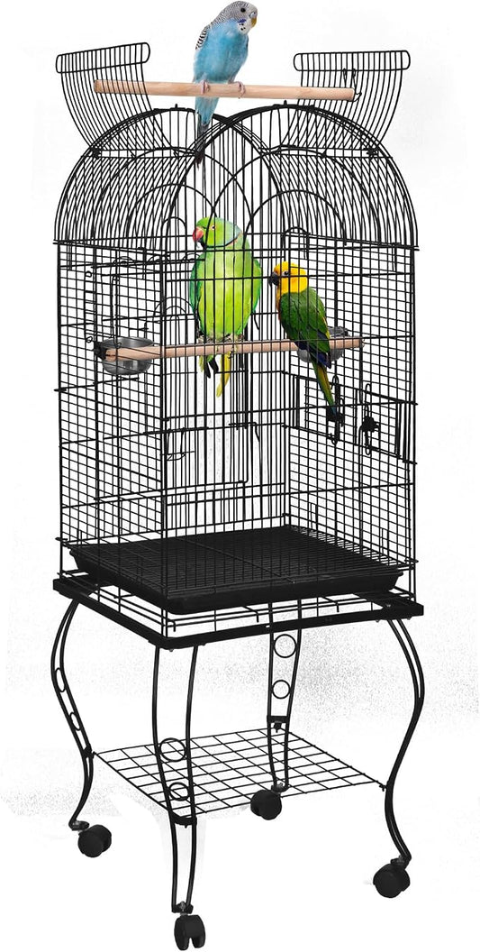 SUPER DEAL 63.5'' Rolling Bird Cage Large Wrought Iron Cage by Superdeal