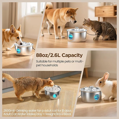 Cat Water Fountain Stainless Steel: 2.6L Cat Fountain - Image 5