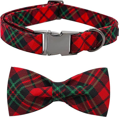 Dog Collar, Christmas Dog Collar Plaid Pet Collar Bow Holiday Bows Girl Boy by BoboRainbow