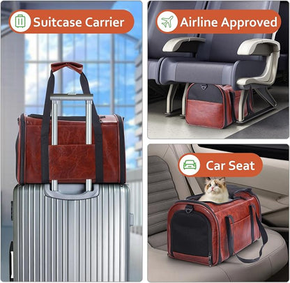 Fashion Leather Dog Carrier Cat Carrier Airline Approved Pet Carrier - Image 6