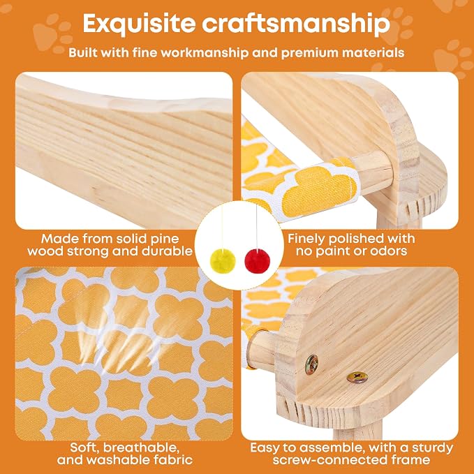Large 3-Layer Cat Hammock Bed, Breathable Washable Covers, Wooden Pet Furniture - Image 4