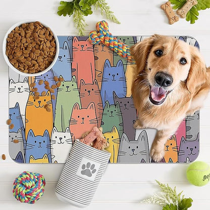 Funny Cats Family Dog Cat Food Mat, Absorbent Pet Feeding Mat - Image 7