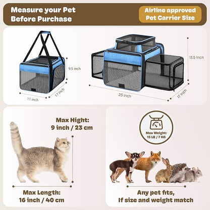 Top and 2 Sides Expandable Pet Carrier 17x11x9.5, TSA Airline Approved Small - Image 4