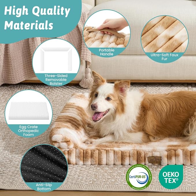 Cute Dog Bed for Large Dogs, Faux Rabbit Fur Orthopedic Foam Dog Bed - Image 5