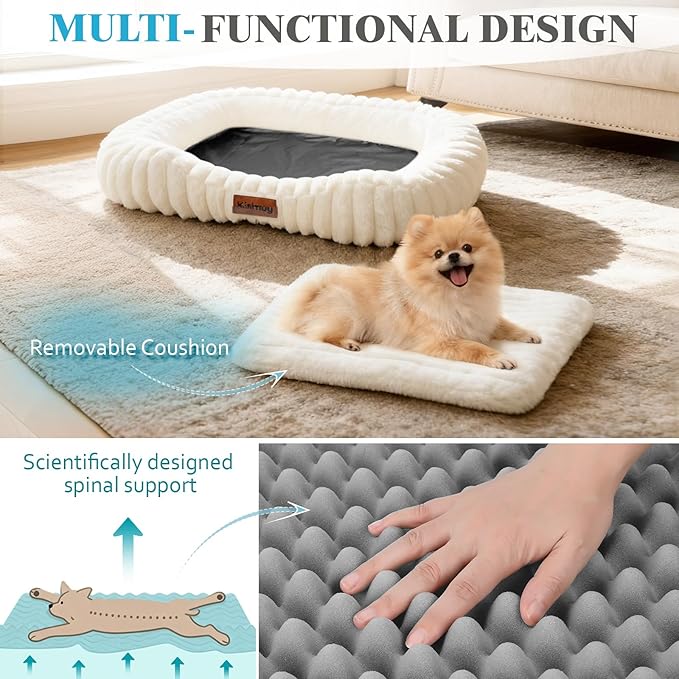 Cute Washable Dog Bed for Small Medium Dogs, Orthopedic Plush Rectangle - Image 2