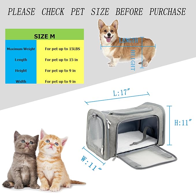 Soft Sided Carrier for Small Medium Cats Dogs, TSA Airline Approved Collapsible - Image 4
