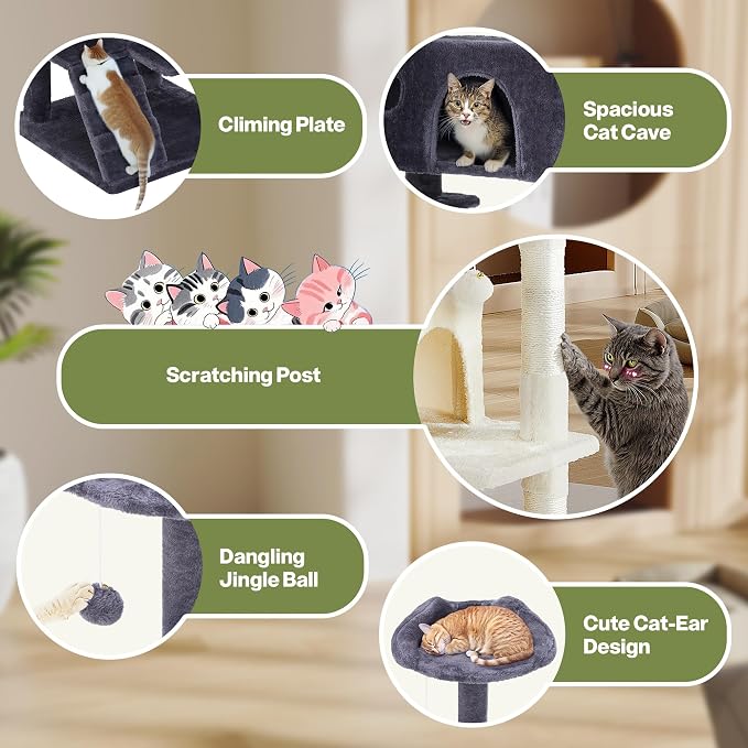 54 Inches Cat Tree Tower Condo Furniture, Climbing Tree Cat House Padded Plush - Image 4
