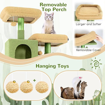 Globlazer Cactus Cat Tree Tower 76-Inch Extra Tall Multi-Level Cat Furniture - Image 5