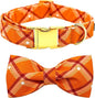 Fall Dog Collar, Pet Collar Bow Orange Plaid Collars Girl Boy Holiday Pet by BoboRainbow