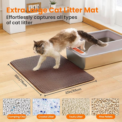 Extra Large Cat Litter Mat, 30x22 Inches Honeycomb Double Layer Cat Litter - Image 2