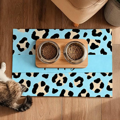Puppy Feeding Mat 20x12 inch Blue Leopard Print Dog Bowl Placemat Non Slip Mat - Image 5