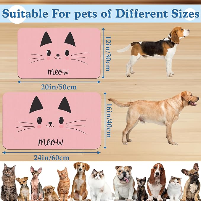 Pink Cat Meow Dog Food Mat–Christmas Stocking Absorbent Quick Dry Feeding - Image 2