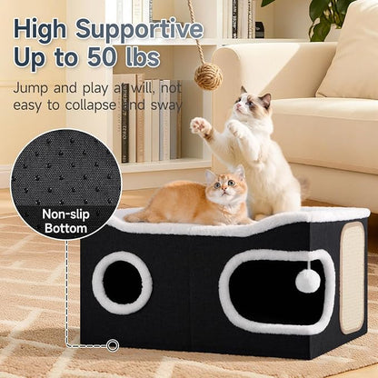 Cat Beds for Indoor Cats, Extra Wide Cat Cube House for Multi Cats, Foldable - Image 4