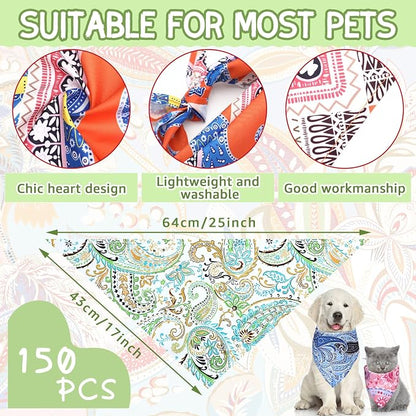150 Pcs Paisley Dog Bandanas Bulk Pet Bibs Colorful Triangle Scarf Pet Paisley - Image 2