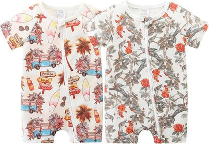 Unisex Summer Trendy 2-Pack Rompers Short Sleeve Zipped Bodysuit Infant Cotton by JingleBaBa