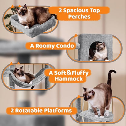 Yaheetech 59in Cat Tree for Multiple Cats, Extended Platforms for Climbing & - Image 3