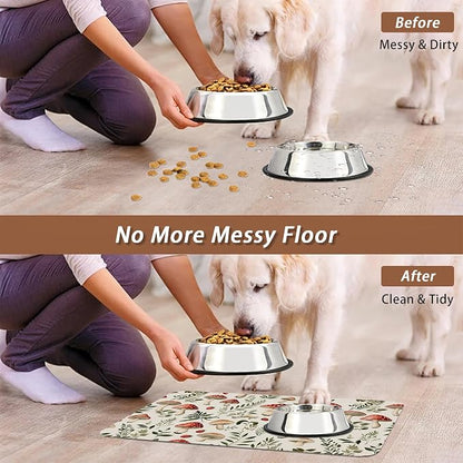 Red Mushroom Pet Feeding Mat, Fern Herb Berries Absorbent Quick-Dry Cat Dog - Image 5