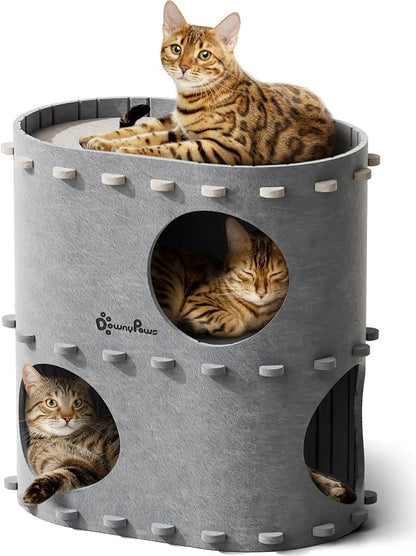 DownyPaws Cat House for Indoor Cats, 2-Storey Foldable Cat Bed Cave, Felt Cats by DownyPaws