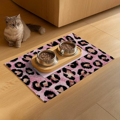 Puppy Feeding Mat 20x12 inch Pink Leopard Print Dog Bowl Placemat Non Slip Mat - Image 9