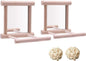 HANZE Bird Mirror Swing with Rattan Ball | Natural Wood Parrot Toy with Metal by HANZE