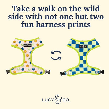 Lucy & Co. Lime Green with Blue Checker Smiley Faces, Cute Reversible Dog - Image 5