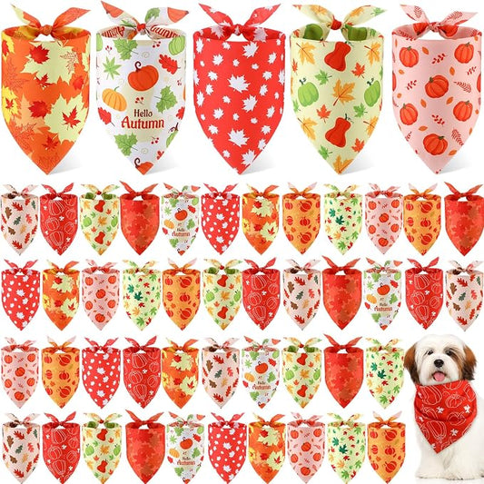 Weewooday 50 Pcs Thanksgiving Fall Dog Bandanas Bulk Pumpkin Maple Leaves by Weewooday