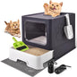 Cat Litter Box with Litter Mat, Foldable Extra Large Free in and Out/One-Way by HOMAGICO