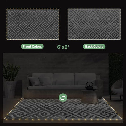 GENIMO Outdoor Rug with LED Strip Lights, Reversible Plastic Straw Rugs - Image 3
