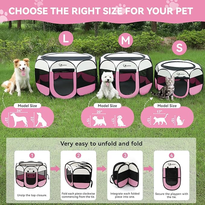 Pink Puppy Playpen for Large Dog Cat, Dog Tent Crates Cage Indoor/Outdoor - Image 2