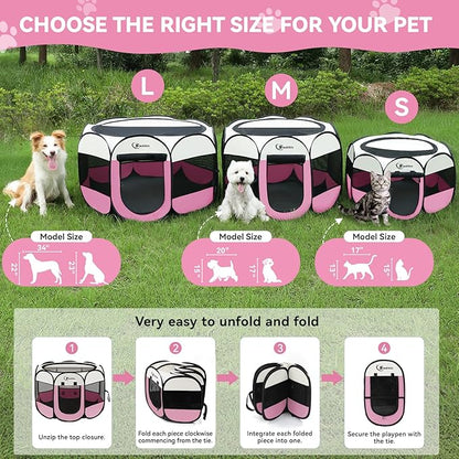 Pink Puppy Playpen for Large Dog Cat, Dog Tent Crates Cage Indoor/Outdoor - Image 2
