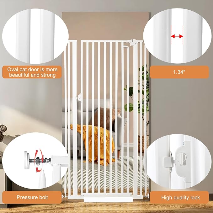 71“ Extra Tall Cat Gate for Doorway: 33.4-37.4” Wide Pet Gate, Auto Close/One - Image 6