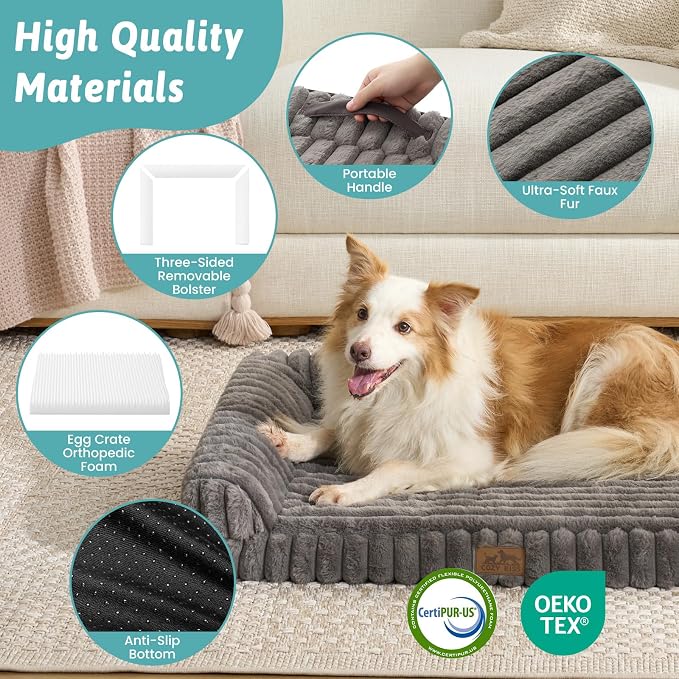 Cute Dog Bed for Large Dogs, Faux Rabbit Fur Orthopedic Foam Dog Bed - Image 5