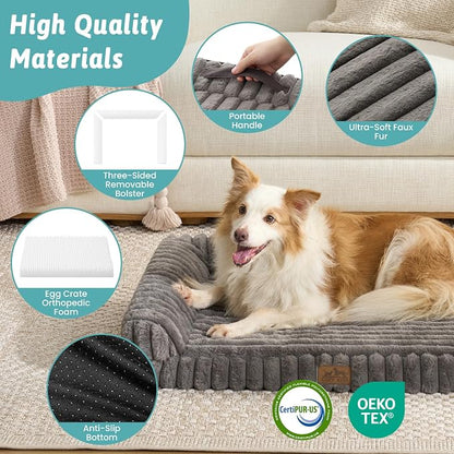 Cute Dog Bed for Large Dogs, Faux Rabbit Fur Orthopedic Foam Dog Bed - Image 5
