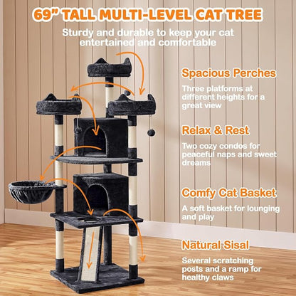 Yaheetech 68.5in Cat Tree for Large Cats, Large Condo, Stable Pet Play House - Image 6