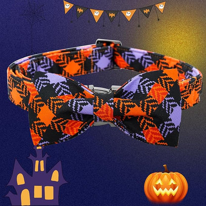 Halloween Dog Collar, Pet Collar Bow Plaid Puppy Collars Girl Boy Holiday Pet - Image 3