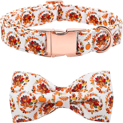 Dog Collar - Thanksgiving Turkey Dog Collar Gift Soft Bow Collar Adjustable by BoboRainbow