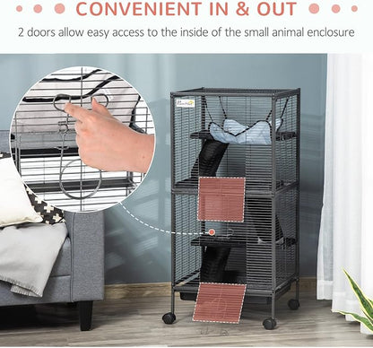 PawHut Metal Small Animal Cage, 4-Tiers Rolling Big Ferret Cage - Image 6